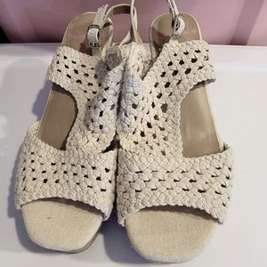 Used, tan macermae wedge heel, Size 9, 3" cork wedge heel